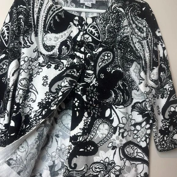💛 Hampshire Studio Black and White Paisley Embellished Cardigan Open Sweater - Picture 3 of 9